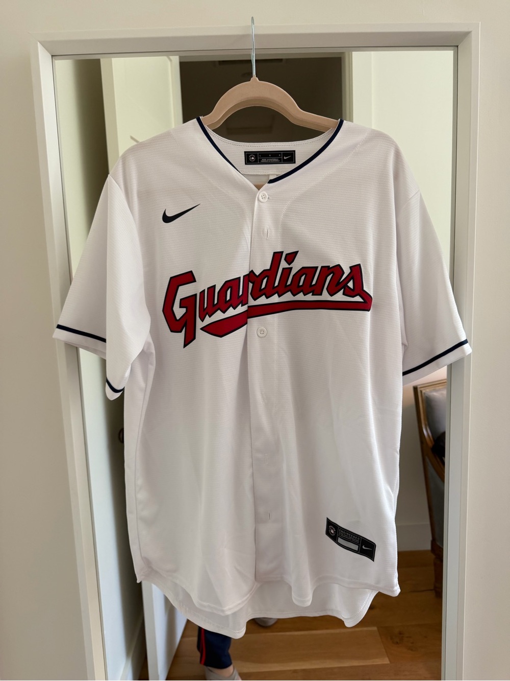 Nike White Guardians Baseball Jersey with Red Script